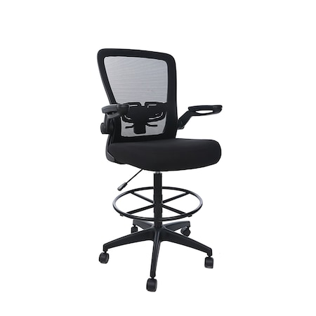 Boss Office Products Deluxe Drafting Chair, Black Frame, Black Mesh and Fabric with Flip Arms B16366BK-BK